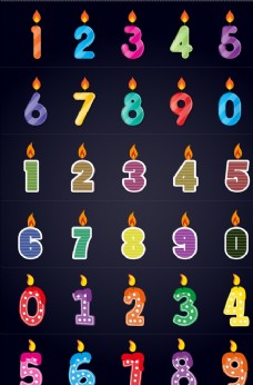 矢量彩色蜡烛生日倒计时数字