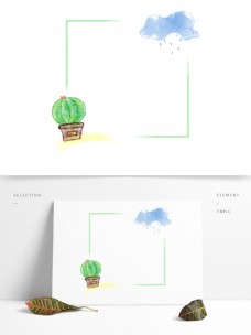 绿色免抠仙人掌云朵植物边框