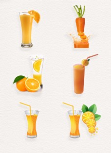 橙色系列鲜榨蔬果汁png装饰元素