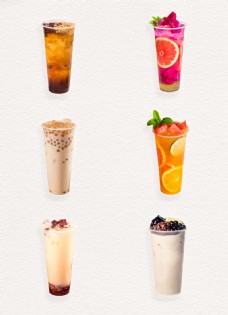 多彩炫彩夏日饮品奶茶和水果茶png素材