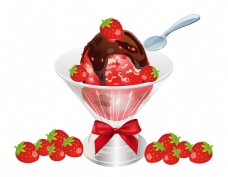 矢量红色草莓冰淇淋元素