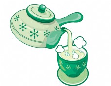 清新绿色茶壶水杯矢量元素