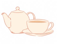 手绘卡通茶壶水杯矢量元素