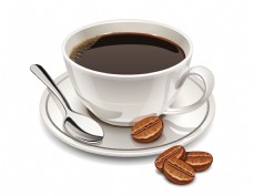 咖啡杯一杯咖啡与咖啡豆高清图