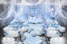 梦幻蓝天蓝白色梦幻城堡摩天轮婚礼仪式区