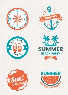 6款矢量夏日度假和指南针标签图片