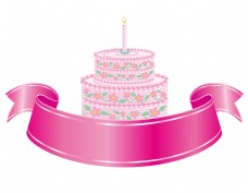 蛋糕与粉色飘带矢量图标