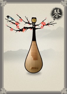 中国风古典琵琶乐器背景素材