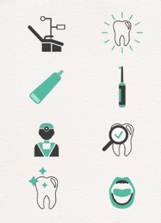卡通绿色牙齿医疗图标集合