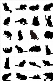 猫卡通矢量黑色动物卡通猫剪影