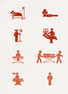 8款橙色医院医疗救护病房图标元素