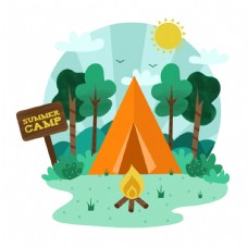 招生背景手绘夏令营帐篷UI图标设计矢量