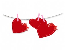 绳子上的红色爱心便签矢量元素