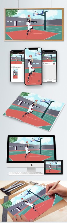 手系列原创手绘运动健身系列之我爱篮球插画海报