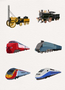 卡通火车手绘高铁和老式火车矢量图片