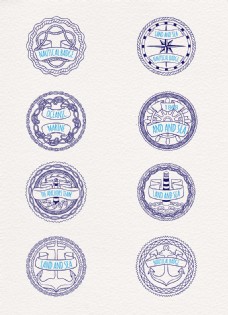 8款手绘航海元素徽章矢量素材