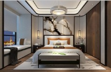墙纸现代中式卧室模型