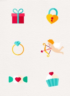 简化图标简约扁平化情人节礼物图标元素