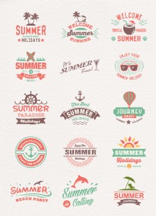 卡通彩色夏日度假旅行标签矢量图