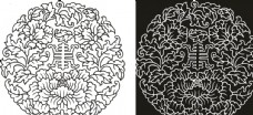 牡丹叶子和寿字纹构成的圆形图案