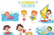 卡通夏季玩水的儿童