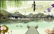 中国风古典忆江南背景墙素材