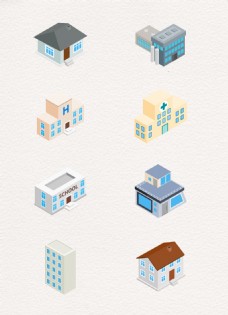 8款矢量都市建筑图标集