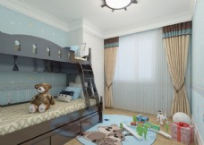 儿童房三维模型图高低床
