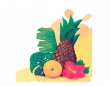 手绘热带水果元素