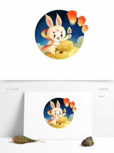 中秋节玉兔赏月插画原创商用兔子可爱萌萌哒月饼手绘