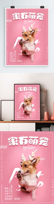 宠物狗粉色家有萌宠宠物海报