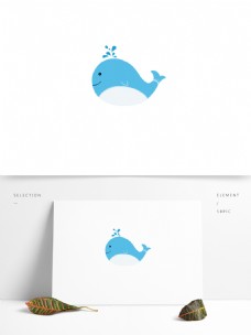 手绘简约几何小清新蓝色鲸鱼插画