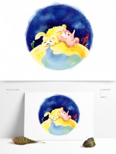 中秋节玉兔月兔赏月节日插画中国风海报素材