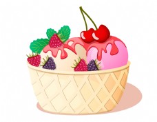 手绘草莓冰淇淋元素