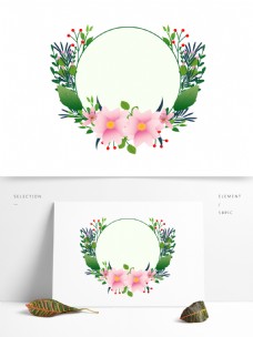 手绘绿色花卉圆形边框设计元素