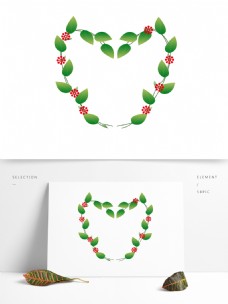 手绘花卉绿叶心形边框设计元素