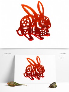中秋节玉兔剪纸可商用元素