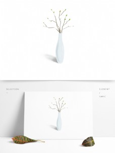 原创手绘白色花瓶花卉插画可商用素材设计