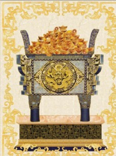中式创意聚宝盆玄关屏风背景底纹