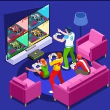 休闲沙发视频游戏电脑游戏宣传推广插画