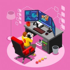 休闲沙发矢量视频游戏电脑游戏推广宣传