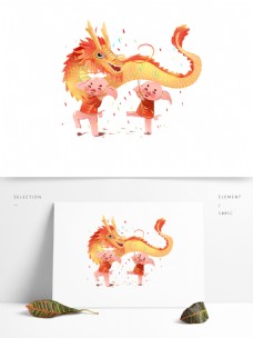 2019春节猪年插画舞龙元素商用喜庆新年春节生肖猪