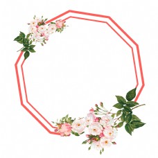 形色边框传统节日浪漫粉红色花朵边框多角形边框