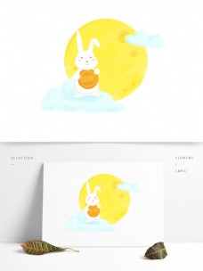 秋日玉兔月饼卡通手绘中秋素材