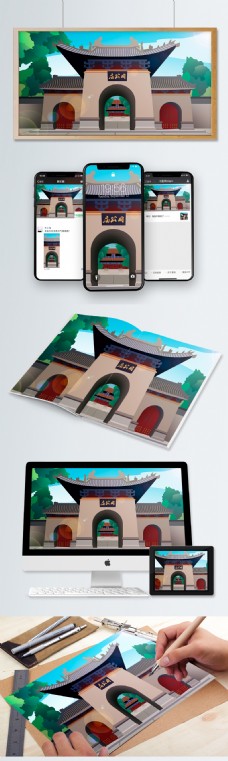 中国风历史建筑周公庙