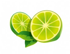 有机水果卡通绿叶柠檬元素