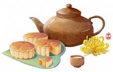 中秋节茶壶月饼元素