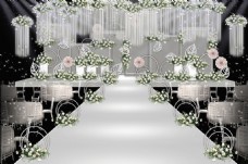 铁艺椅子灰白色系婚礼舞台效果图