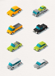 8款卡通立体汽车模型图标设计