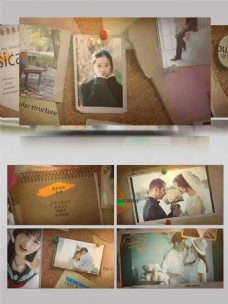 视频模板复古动感婚礼家庭照片展示相册视频AE模板